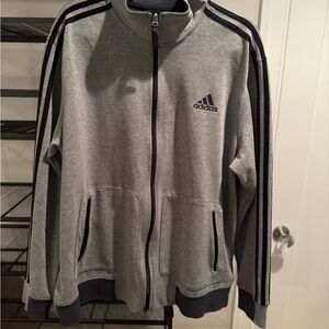mens XL Adidas Gray with Blue stripe and blue lining lightweight zip-up jacket
